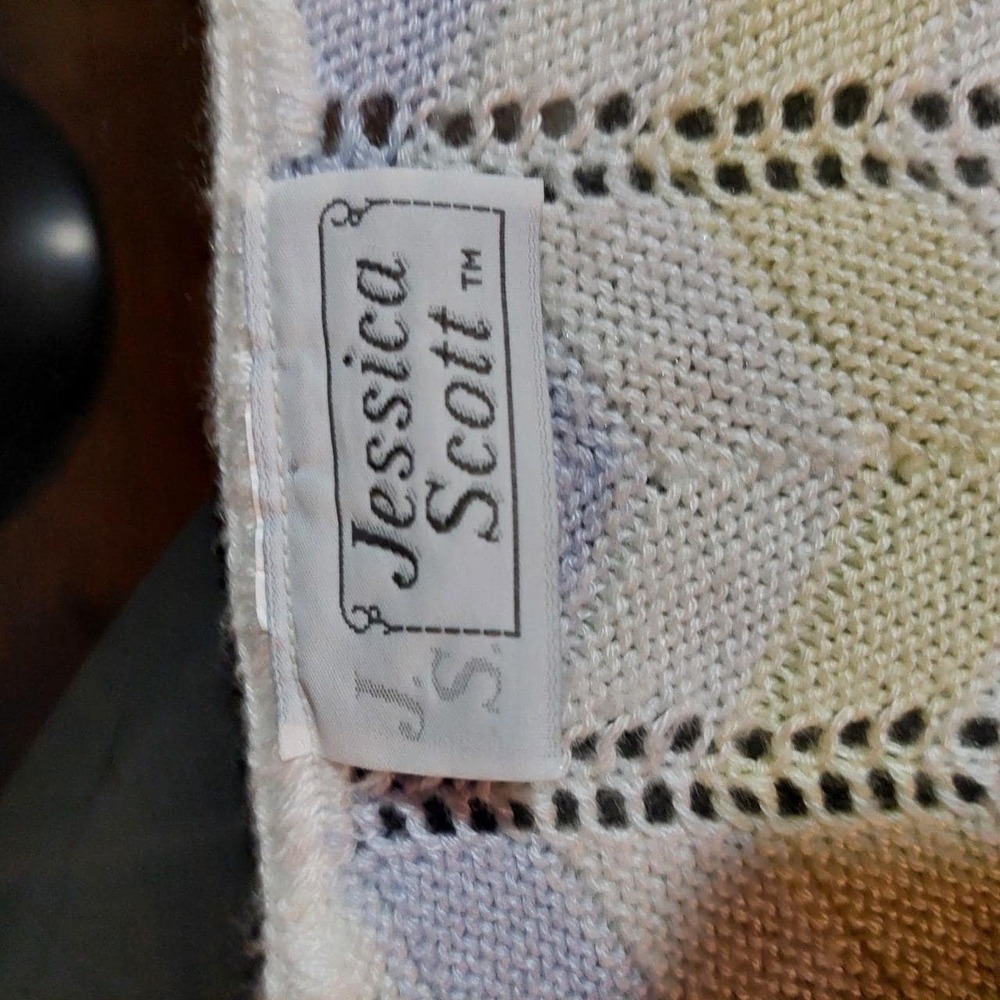 Vintage pink, yellow, purple, and white sweater vest. - Picture 3 of 5